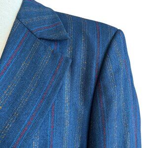Vintage 70s Blue Striped Bespoke Sports Coat Blazer Wild Lining Size 40
